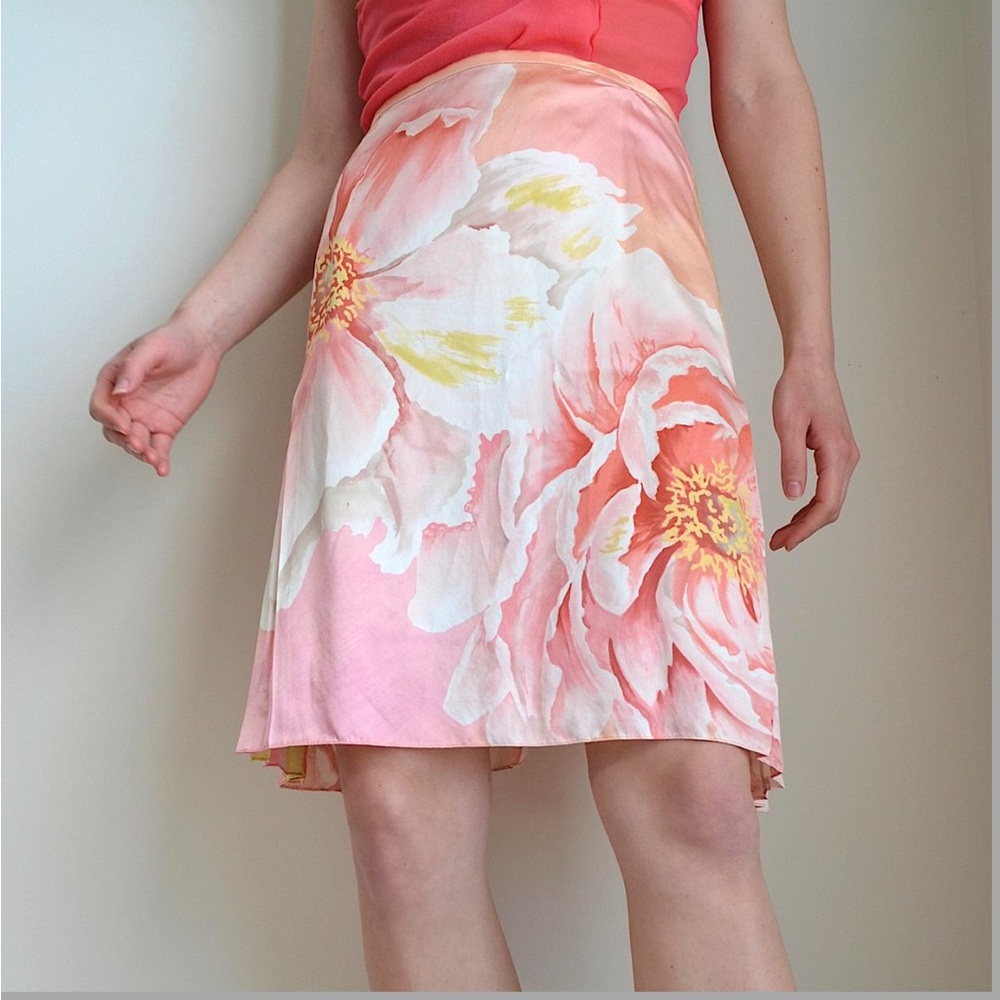 Company Ellen Tracy Silk Pink Floral Skirt